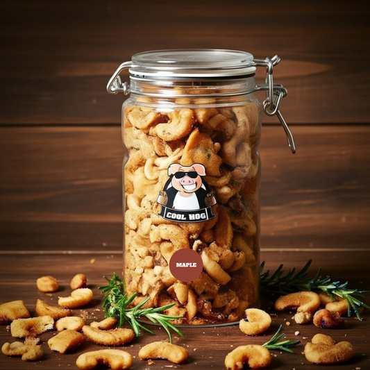 Cool Hog Snacks Maple Flavour Pork Scratching Jar with textured surface designed for cats to scratch and play.