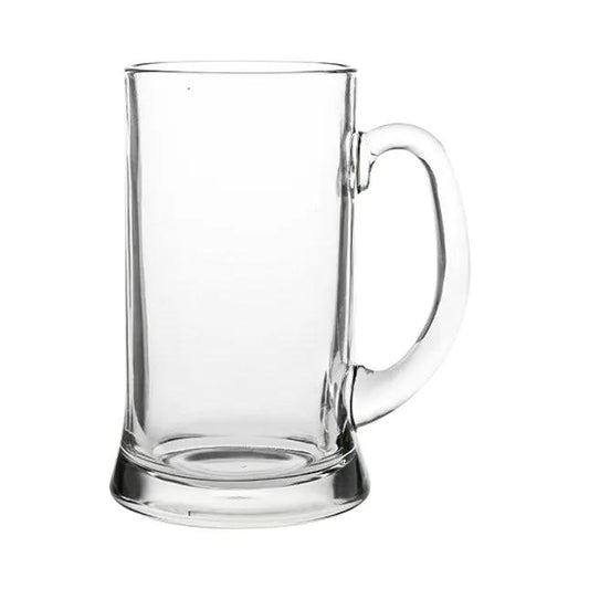 Glassware UK Heritage glass tankard with a 2 pint capacity, clear design, and sturdy handle, perfect for beer or beverages.