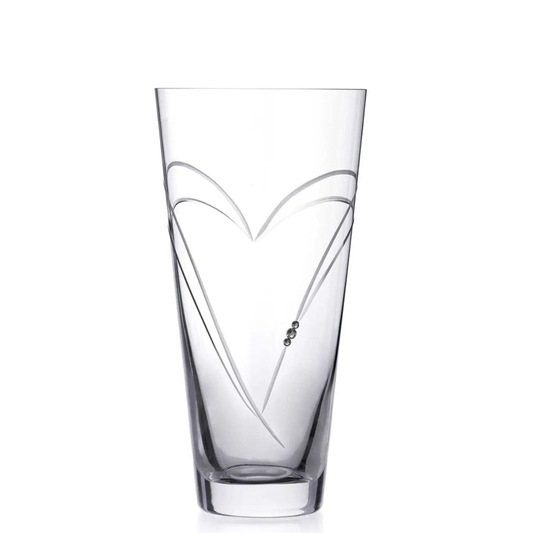Glassware UK Diamante vase with heart-shaped cut design, 30cm tall, clear glass with sparkling decorative details.
