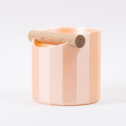 KNOCDIC® Facet Geometric Espresso Knock Box with oak knock bar for coffee taming and storage.