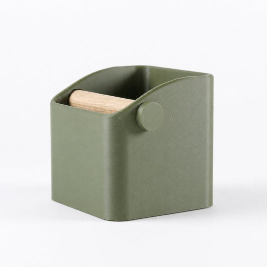 KNOCDIC® Square Espresso Knock Box with oak knock bar for easy, durable coffee grounds disposal.