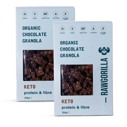 Organic chocolate granola cereal from Whole Food Earth, featuring clusters of chocolate and oats in a 250g package.