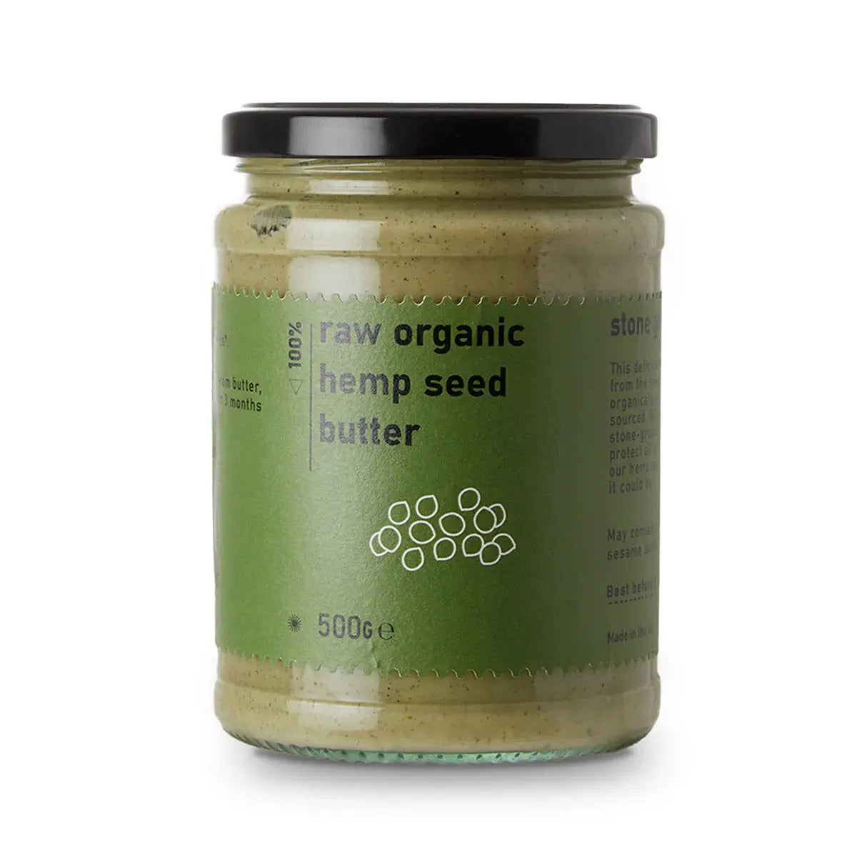 Creamy raw organic hemp seed butter from Whole Food Earth, perfect for dips and spreads, displayed in a jar with a spoon.
