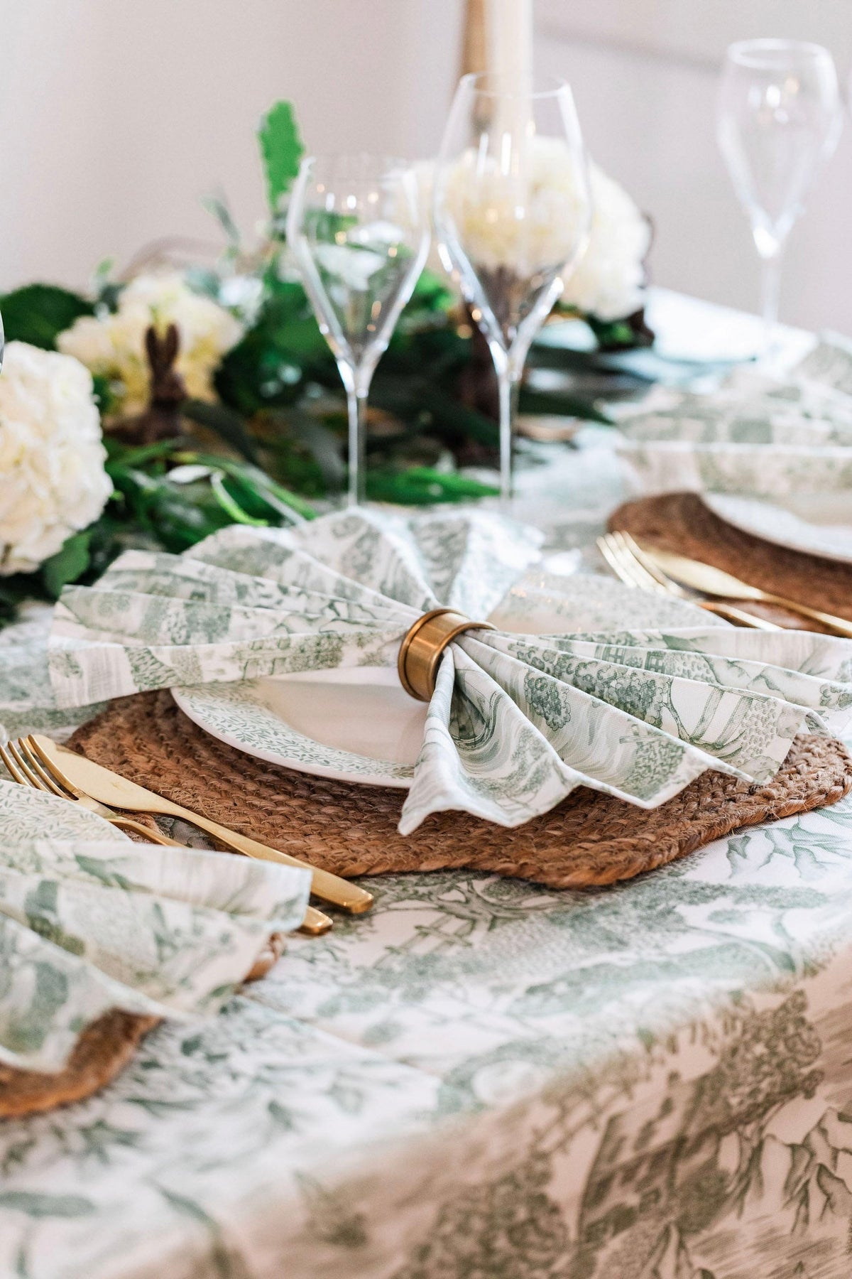 Lake District Toile tablecloth by Avalon Home UK, featuring classic scenic print in natural tones on a fabric surface.