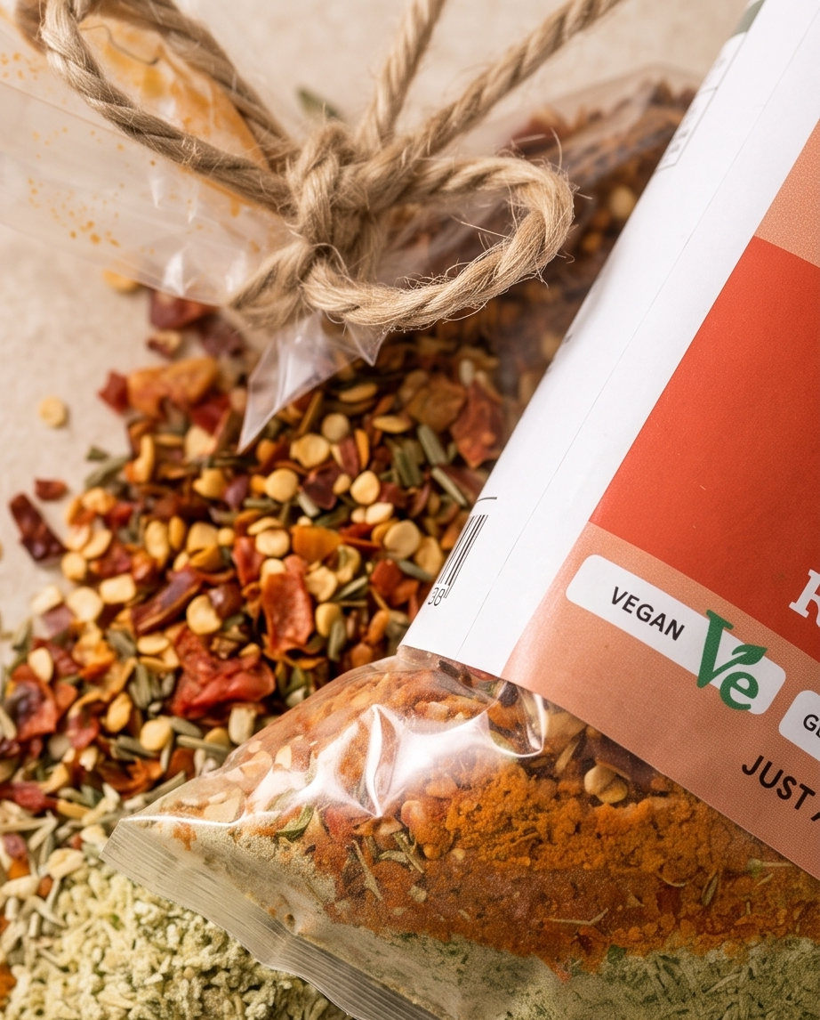 Creamy tomato and red pepper risotto mix by Crafty Cook, gluten-free and vegetarian, with visible red peppers and rice grains.