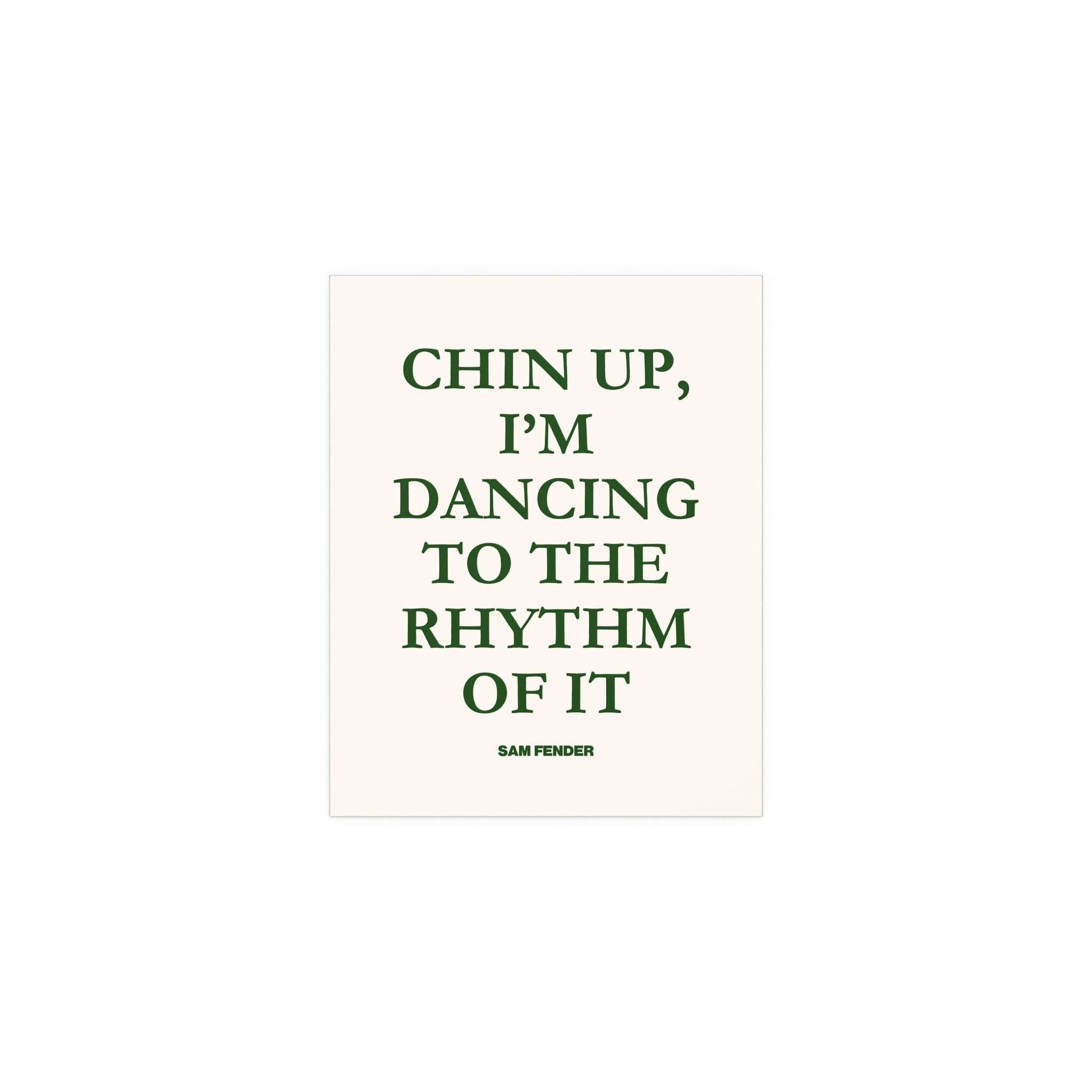 Green and off-white poster of Sam Fender titled "Chin Up" by Glow On Prints, featuring a vibrant musical art design.