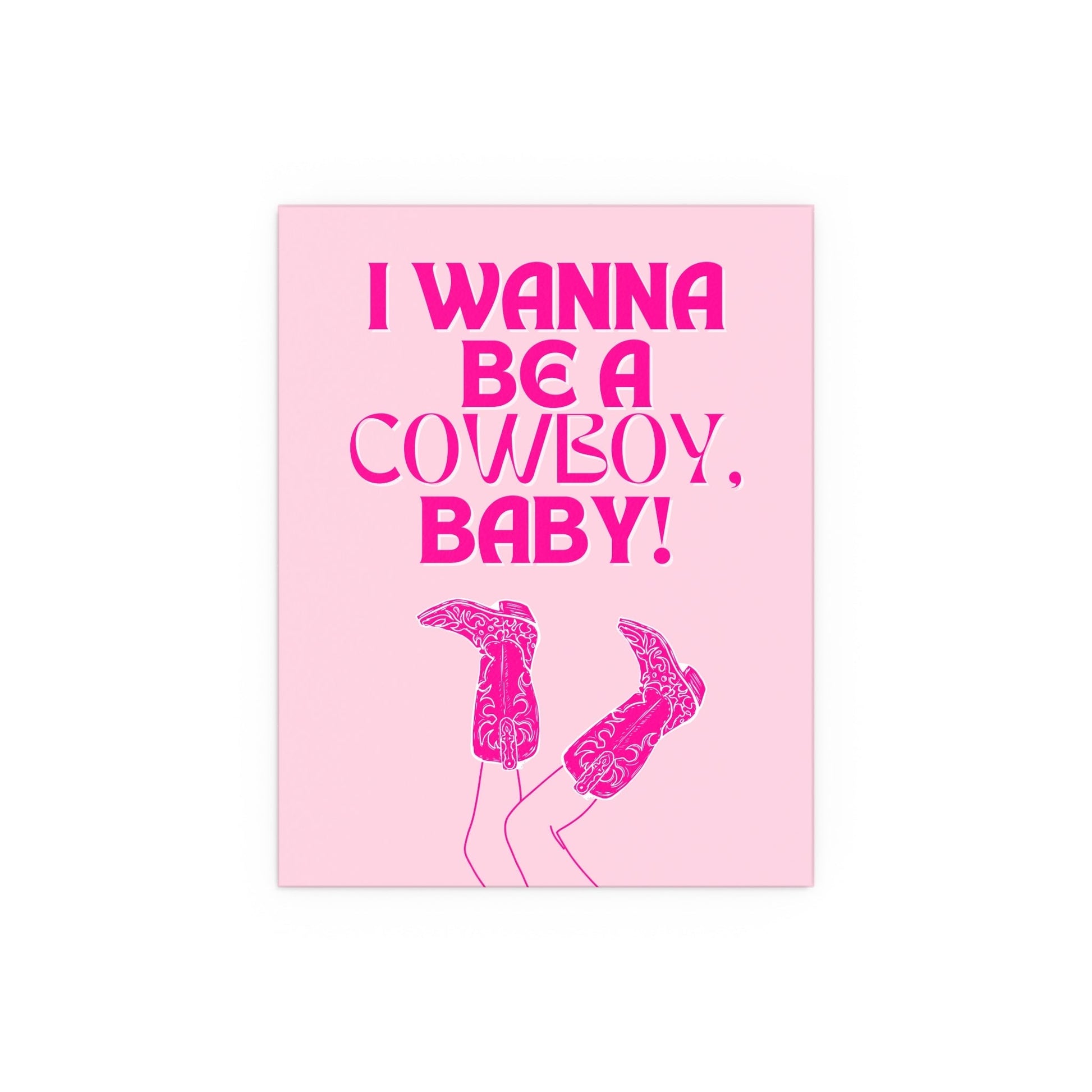 Pink poster of CMAT's "I Wanna Be a Cowboy, Baby" featuring bold text, designed by Glow On Prints.