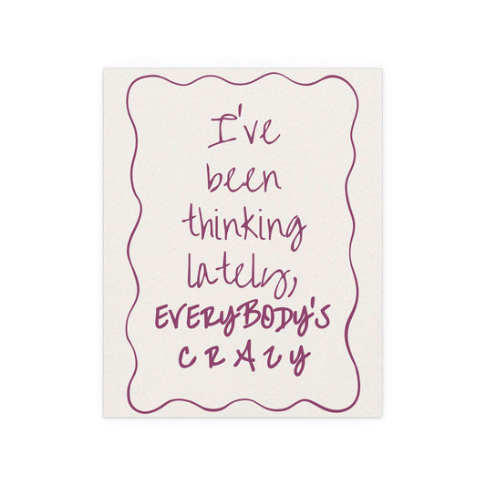 Purple poster of Olivia Dean's "Everybody's Crazy" by Glow On Prints featuring vibrant artwork and bold typography.