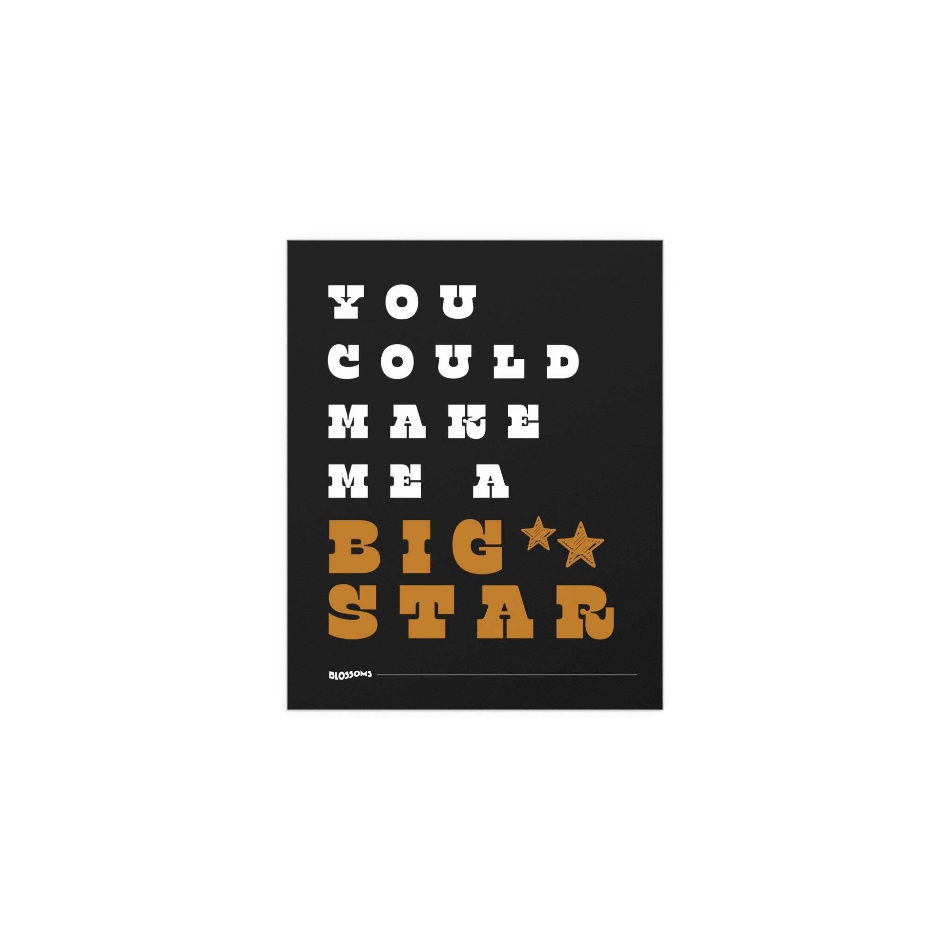 Black, white, and orange Blossom Big Star poster by Glow On Prints featuring vibrant floral star design.