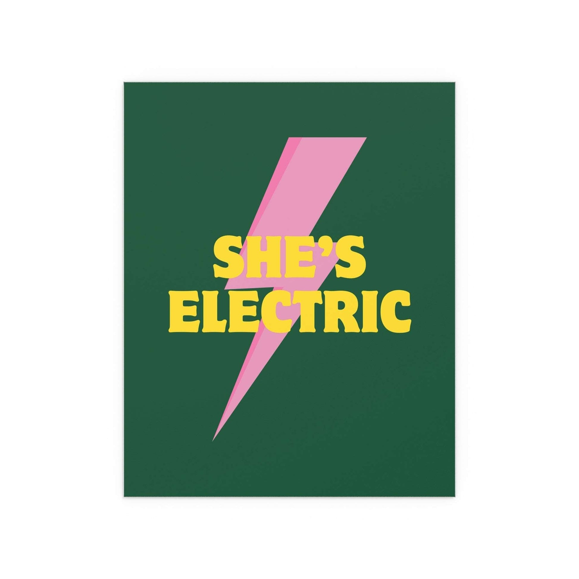 Oasis She's Electric poster by Glow On Prints featuring vibrant, abstract electric-inspired artwork on paper.