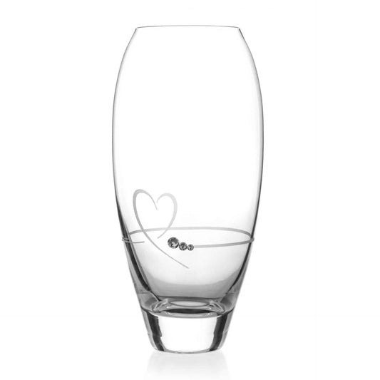 Glassware UK Diamante Petit Heart Vase, 18cm, with sparkling diamanté accents, displayed in a gift box.