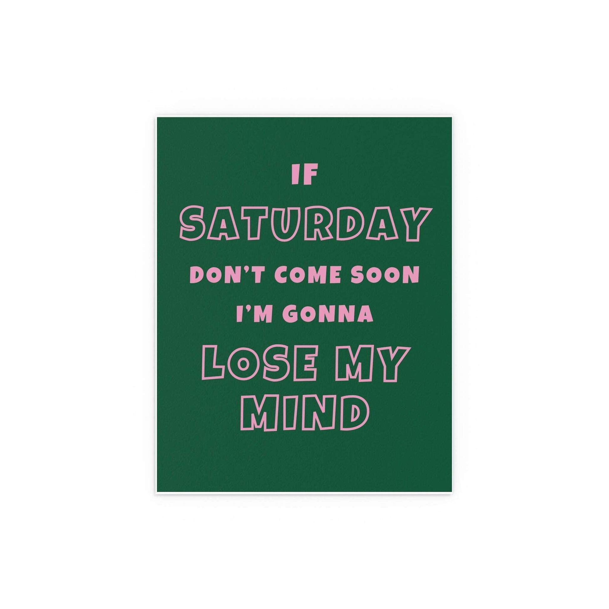 Colorful poster of Sam Fender's "Saturday" featuring green and pink design, created by Glow On Prints.