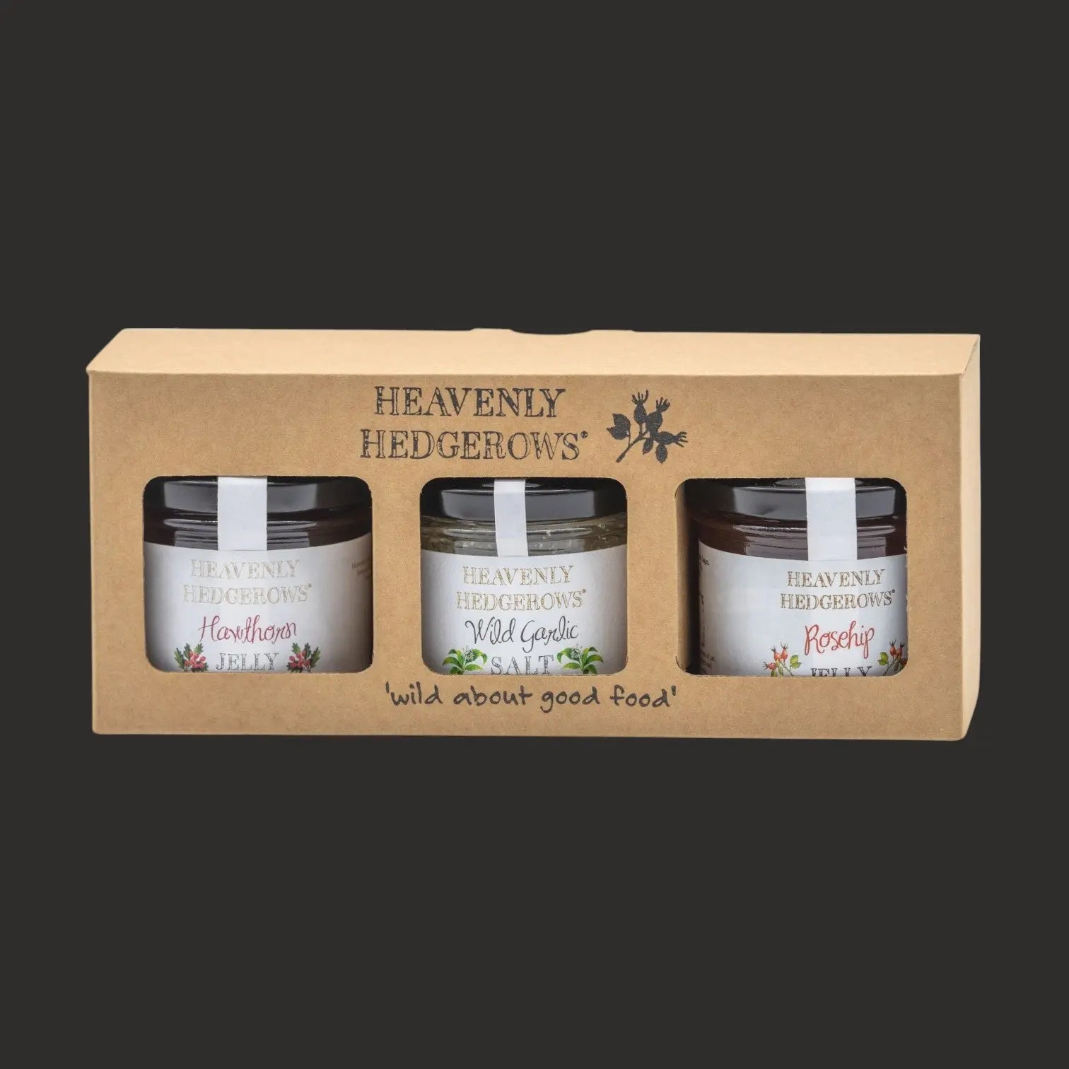 Heavenly Hedgerows Foraged Preserve Gift Pack with assorted jars of handcrafted fruit preserves, perfect for gifting.