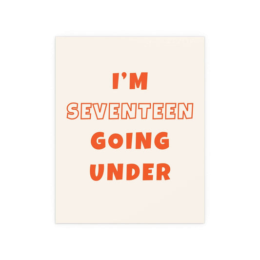 Poster of Sam Fender's "Seventeen Going Under" with off-white and orange design by Glow On Prints, featuring a vibrant, artistic style.