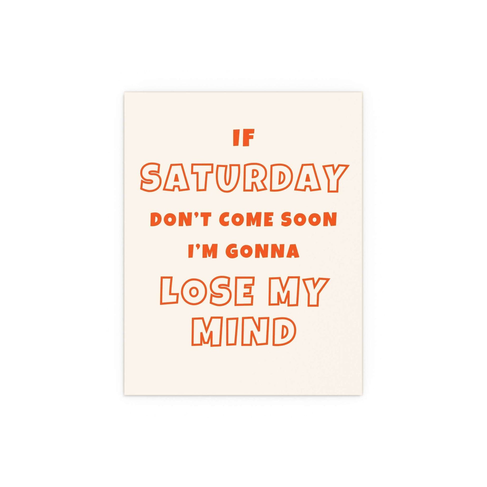 Poster of Sam Fender's "Saturday" featuring off-white and orange design, produced by Glow On Prints.