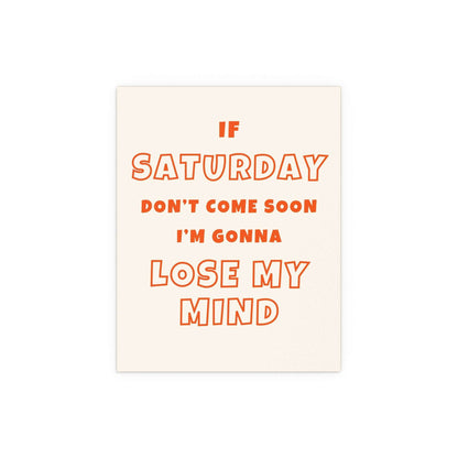 Poster of Sam Fender's "Saturday" featuring off-white and orange design, produced by Glow On Prints.
