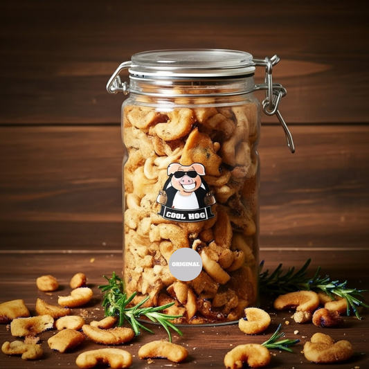 Original Flavour Pork Scratching Jar by Cool Hog Snacks, showing a jar filled with crunchy pork treats for pets.