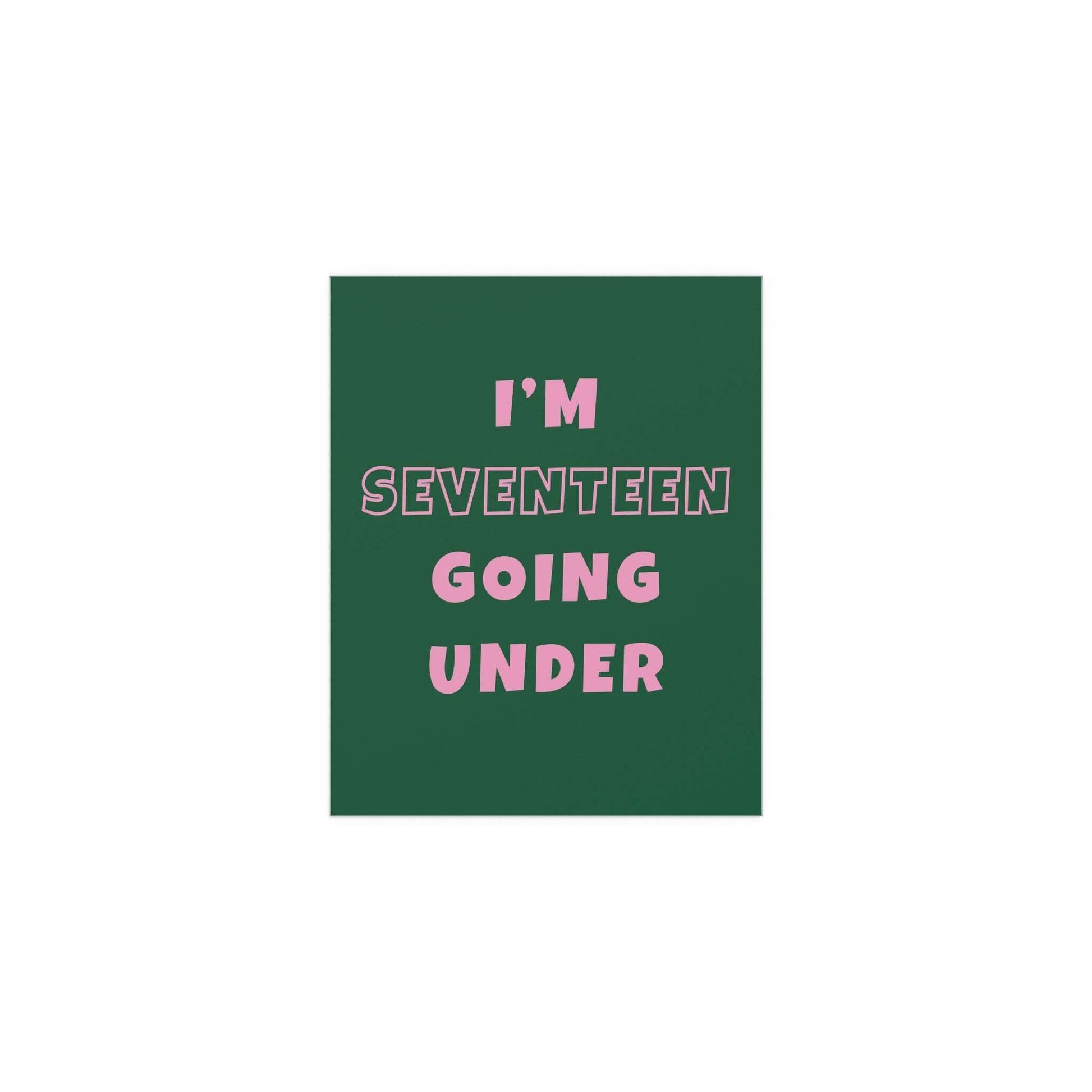 Green and pink poster of Sam Fender's "Seventeen Going Under" by Glow On Prints, showcasing vibrant colors and album artwork.