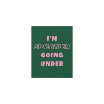 Green and pink poster of Sam Fender's "Seventeen Going Under" by Glow On Prints, showcasing vibrant colors and album artwork.