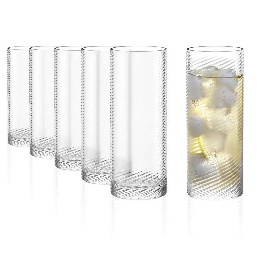 Set of six Stolzle Lausitz Berlin highball glasses, 525ml whisky tumblers by Glassware UK, displayed in a box.
