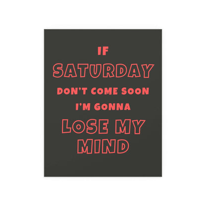 Black and orange poster of musician Sam Fender titled Saturday, printed by Glow On Prints, featuring vibrant graphic design.