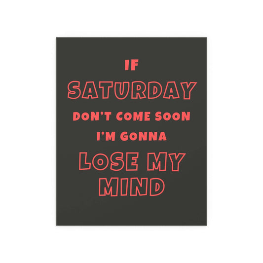 Black and orange poster of musician Sam Fender titled Saturday, printed by Glow On Prints, featuring vibrant graphic design.