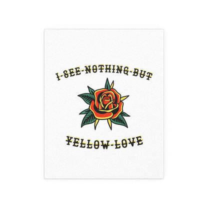Bright yellow "Love" poster by Citizen from Glow On Prints, featuring bold typography on a clean background.