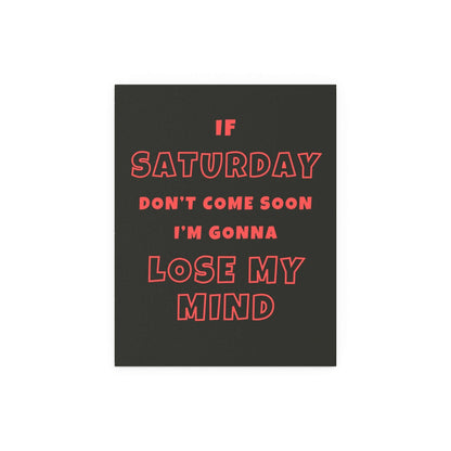 Black and orange poster of Sam Fender's "Saturday" by Glow On Prints, featuring bold colors and artistic design.