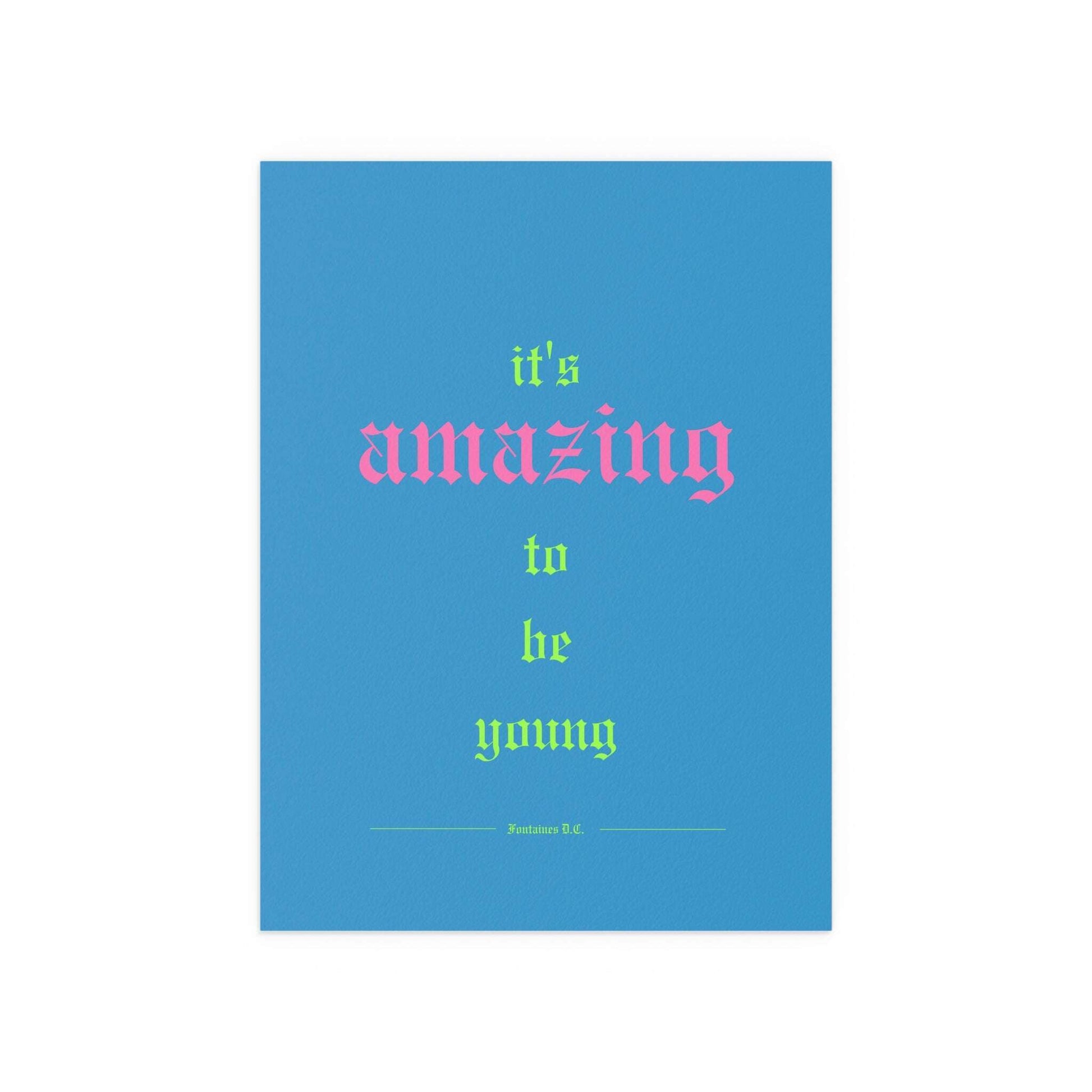 Romance Blue Fontaines DC poster by Glow On Prints featuring band artwork on a vibrant blue background.