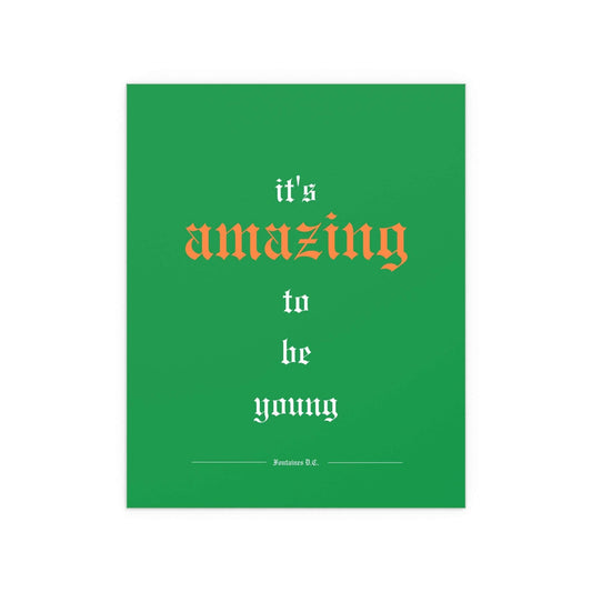 Tricolour poster of Fontaines DC's "It's Amazing To Be Young" by Glow On Prints, featuring vibrant band artwork.