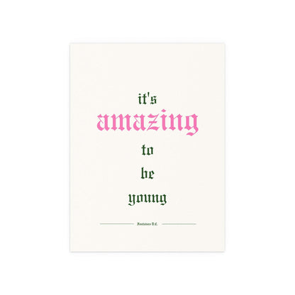 Off-white Fontaines DC poster titled "It's Amazing To Be Young" by Glow On Prints, featuring band artwork on paper.