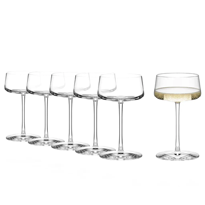 Set of six Stolzle Power Champagne Flutes Grand Cru, 275ml, clear glassware for sparkling wine, arranged in a box.