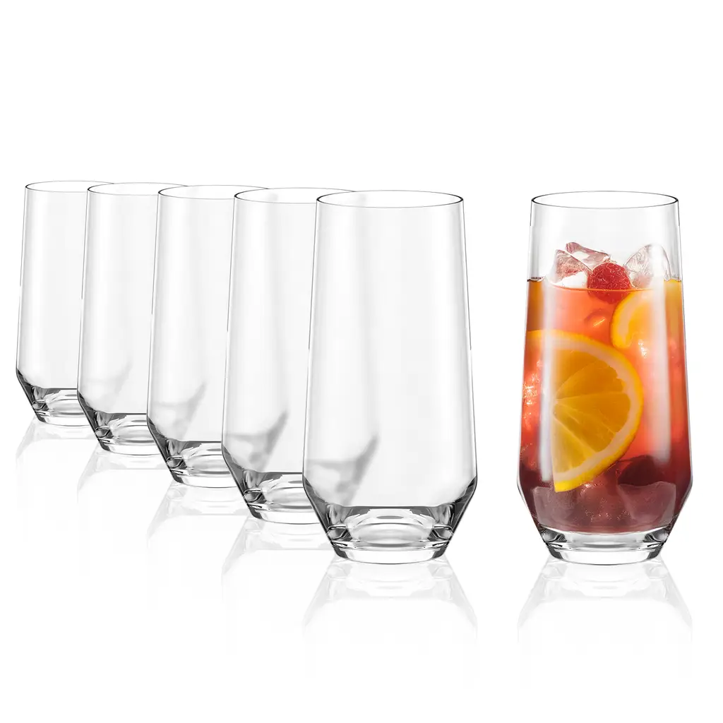 Set of six Stolzle Lausitz Quatrophil highball whisky tumblers, 390ml glassware for enjoying drinks in style.