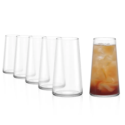 Set of six Stolzle Power long drink whisky tumblers, 460ml glassware in a box, with clear, sturdy glass design.