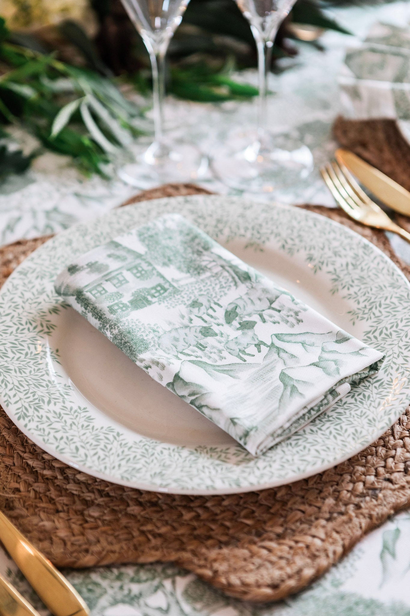 Pair of Avalon Home UK Lake District Toile napkins with classic floral pattern, perfect for elegant dining and table decor.