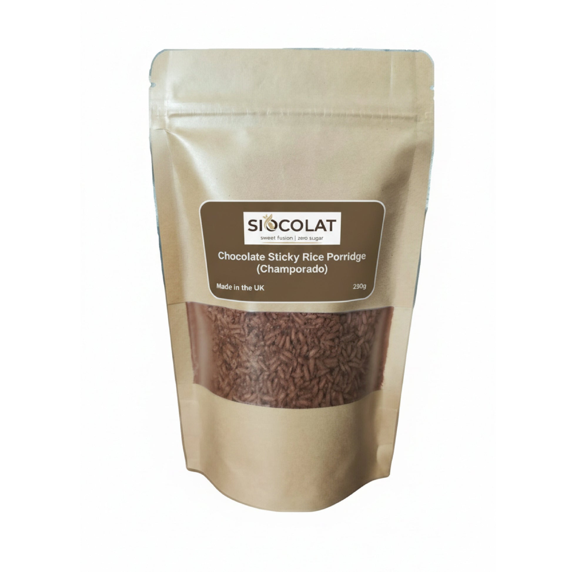Siocolat vegan friendly no added sugar chocolate rice porridge, creamy champorado dessert with rich chocolate flavor.