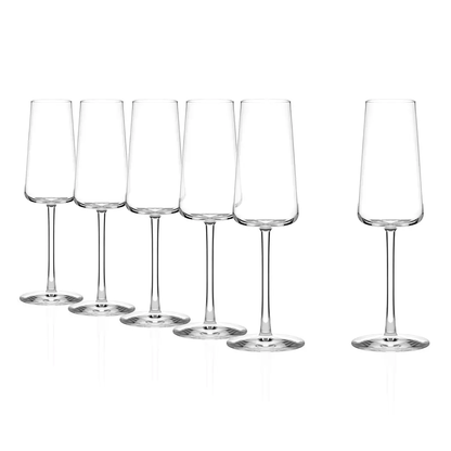 Set of six Stolzle Power Champagne Flutes, 240ml, clear glassware with slender stems, perfect for celebrating special occasions.