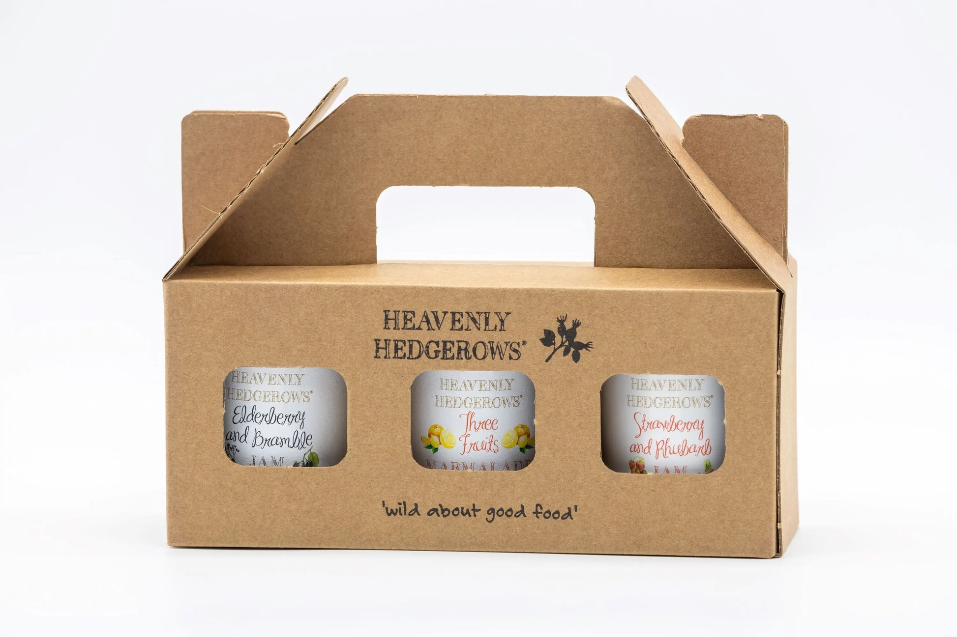 Heavenly Hedgerows Preserve Gift Pack with assorted jars of fruit preserves, ideal as a thoughtful gift set.