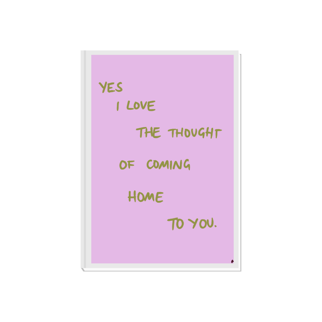 Lilac and green romantic music art print titled "Coming Home To You" by Peak Prints, featuring musical notes and sentimental design.