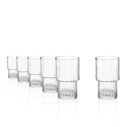 Set of six Stolzle Lausitz Berlin 315ml whisky tumbler glasses, clear glassware for spirits and cocktails.