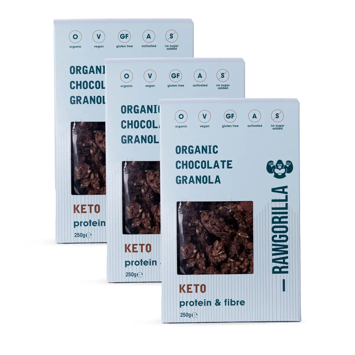 Organic chocolate granola cereal from Whole Food Earth, keto-friendly, in a 250g package with crunchy clusters and chocolate pieces.