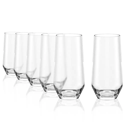 Set of six Stolzle Lausitz Quatrophil highball glasses, 390ml whisky tumblers with clear glass and sleek design, by Glassware UK