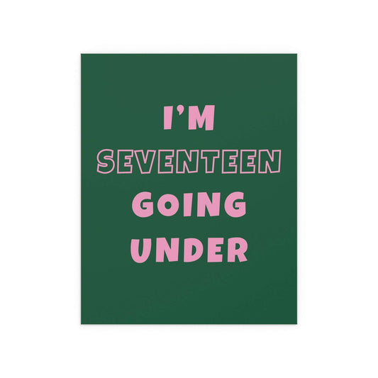 Sam Fender Seventeen Going Under poster featuring green and pink design, printed by Glow On Prints, with vibrant, eye-catching artwork.