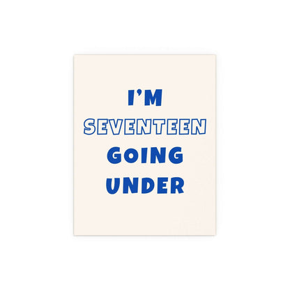 Sam Fender Seventeen Going Under poster in off-white and blue, featuring artwork from Glow On Prints.