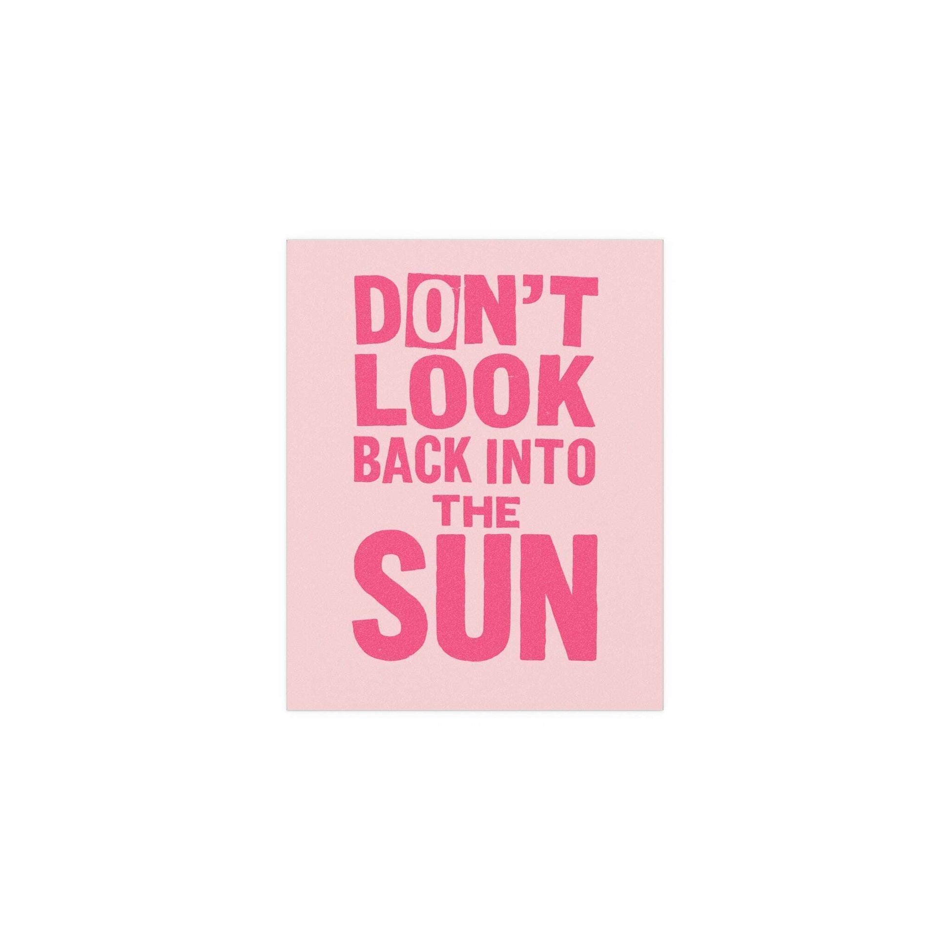 Pink poster of The Libertines' song "Don't Look Back Into The Sun" by Glow On Prints, featuring band artwork and vibrant colors.