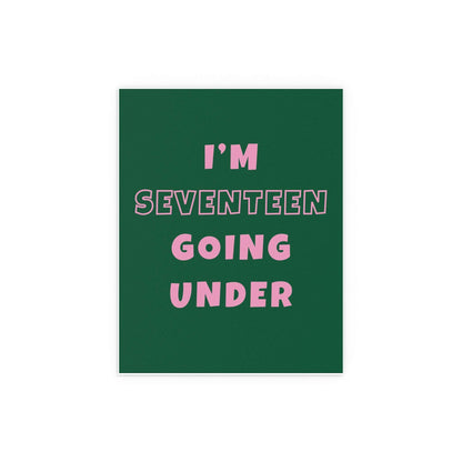Colorful poster of Sam Fender's "Seventeen Going Under" by Glow On Prints, featuring green and pink design elements.
