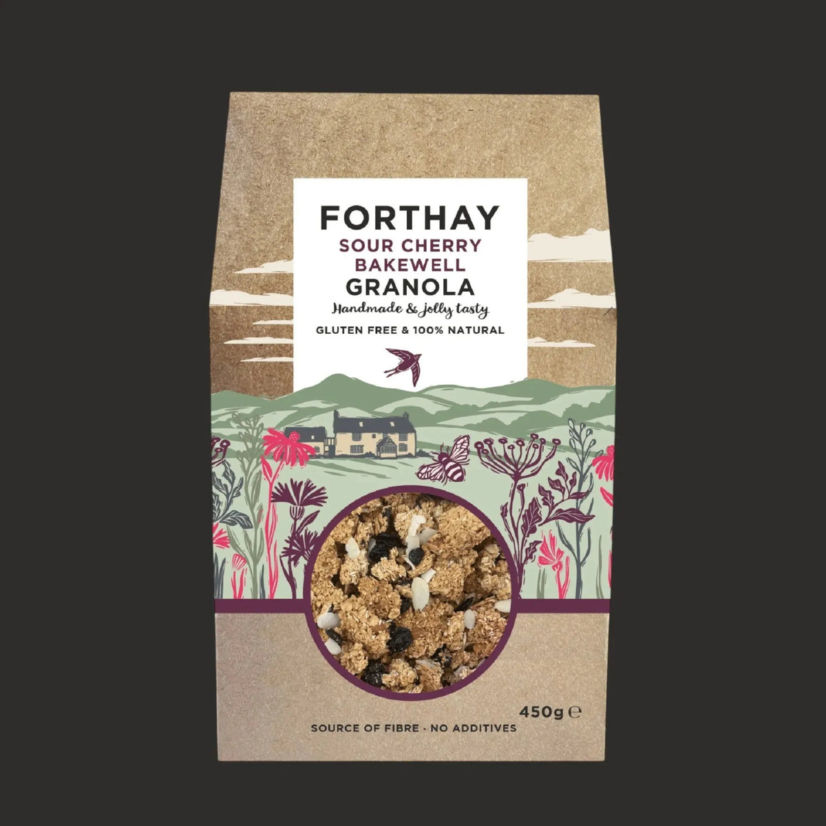 ArtisanBox Selection Forthay Granola Sour Cherry Bakewell gluten-free 450g bag with visible granola clusters and dried sour cherries