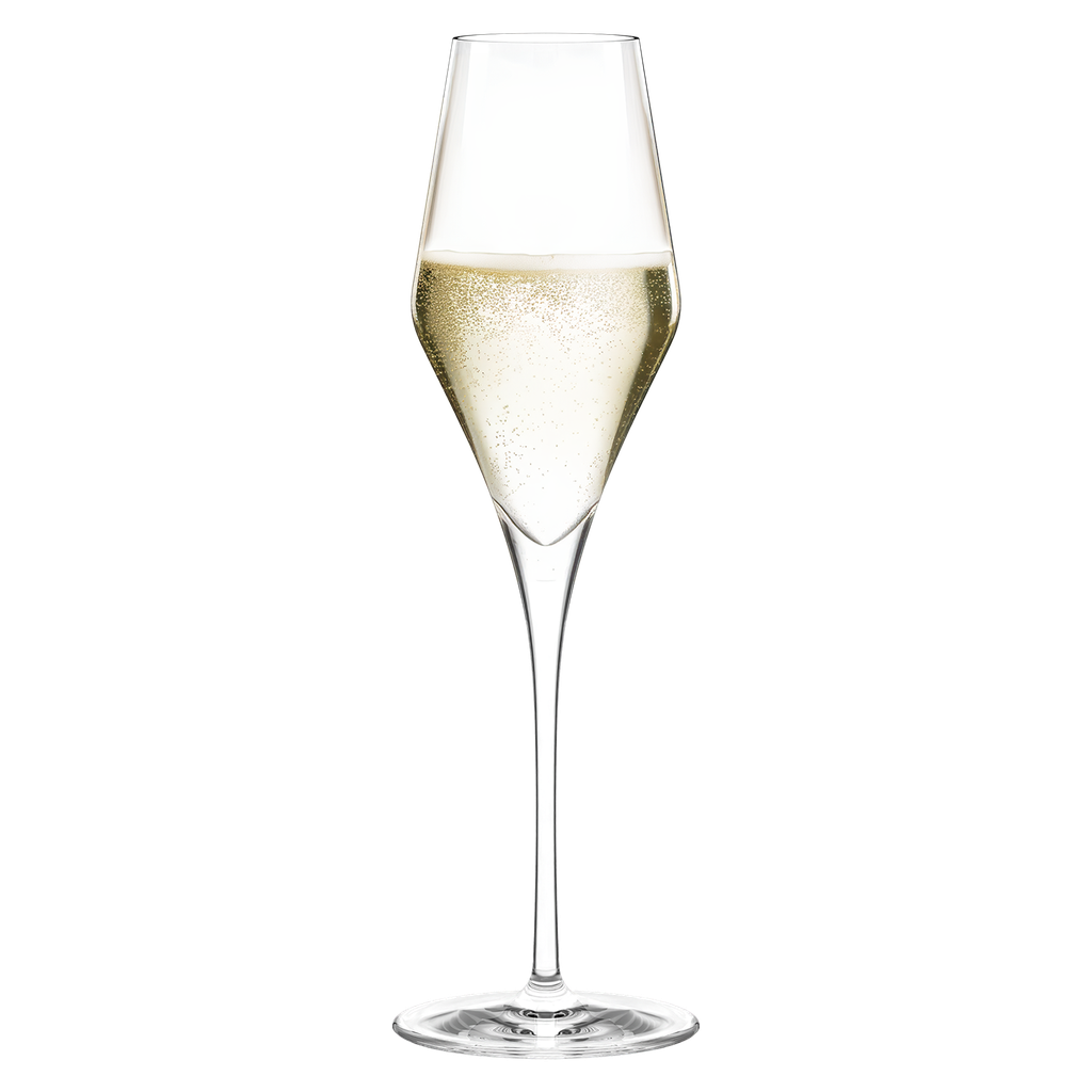 Set of six Stolzle Lausitz Quatrophil champagne wine glasses, 290ml, clear glassware for elegant celebrations.