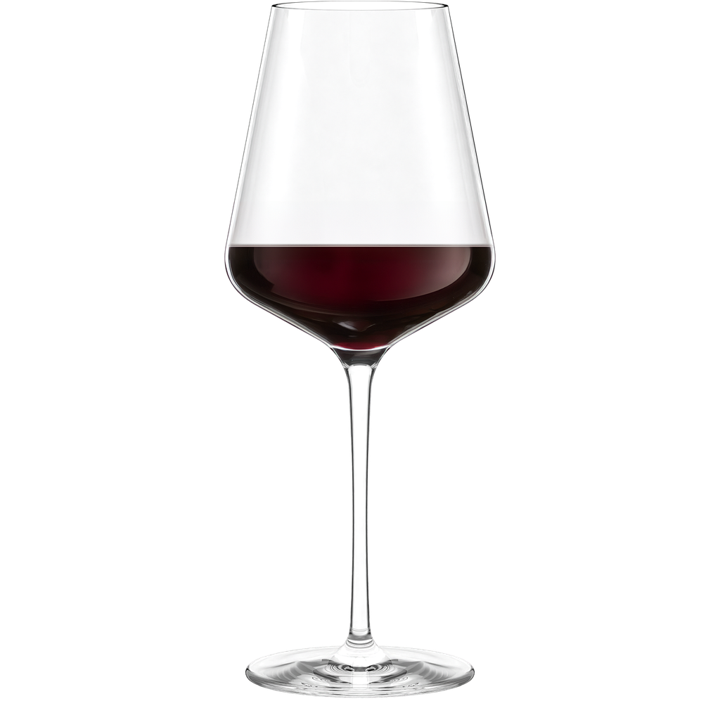 Set of six Stolzle Lausitz Quatrophil Bordeaux wine glasses, 645ml, designed for elegant wine drinking.