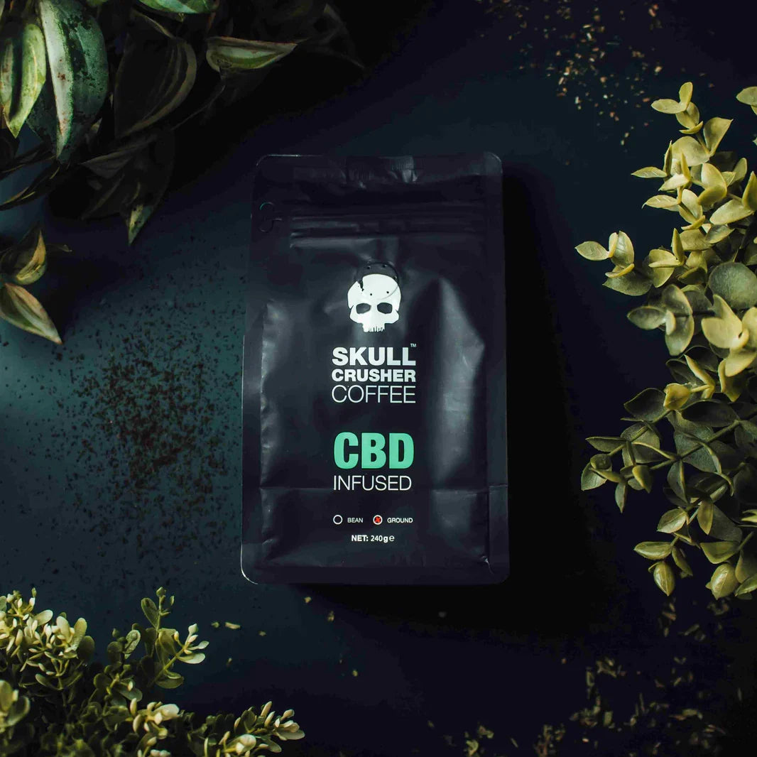Bag of Skull Crusher Coffee infused with unique flavors, showcasing the Skull Crusher Coffee brand on a 4.1xCBDBag.